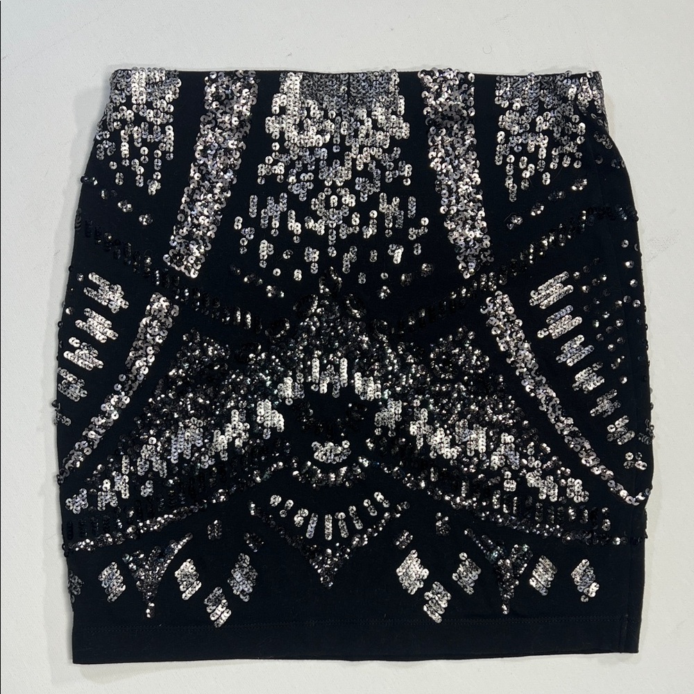 Express Shimmering Black and Silver Mini Skirt - Picture 2 of 3